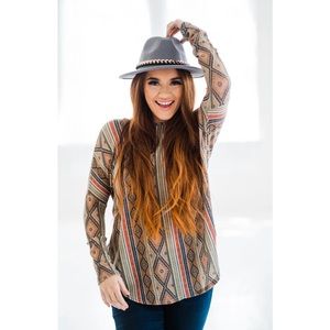 Long Sleeve Top | Geometric and Stripe Print | by Cream n Sugar | size Small